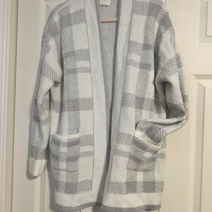Harper Plaid Cardigan - Light Gray and White